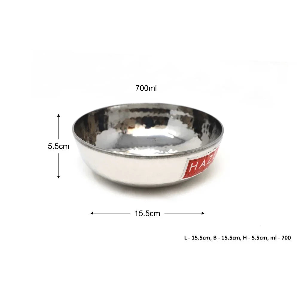 HAZEL Stainless Steel Kadai Without Handle | Hammered Tasra Kadhai, 700 ML