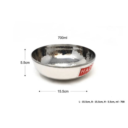 HAZEL Stainless Steel Kadai Without Handle | Hammered Tasra Kadhai, 700 ML