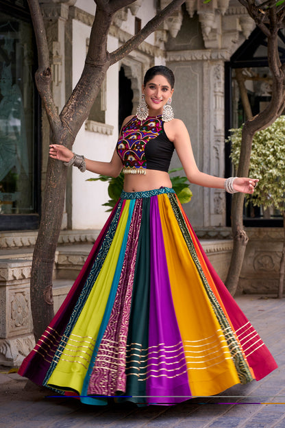 Lorenvalley Fashion Multicolor Pure Rayon Lehenga Featuring Printed Design With Gota Patti Lehenga Choli