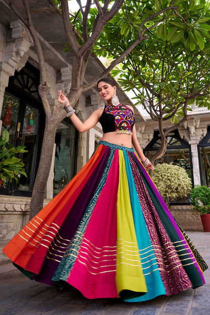 Lorenvalley Fashion Multicolor Pure Rayon Lehenga Featuring Printed Design With Gota Patti Lehenga Choli