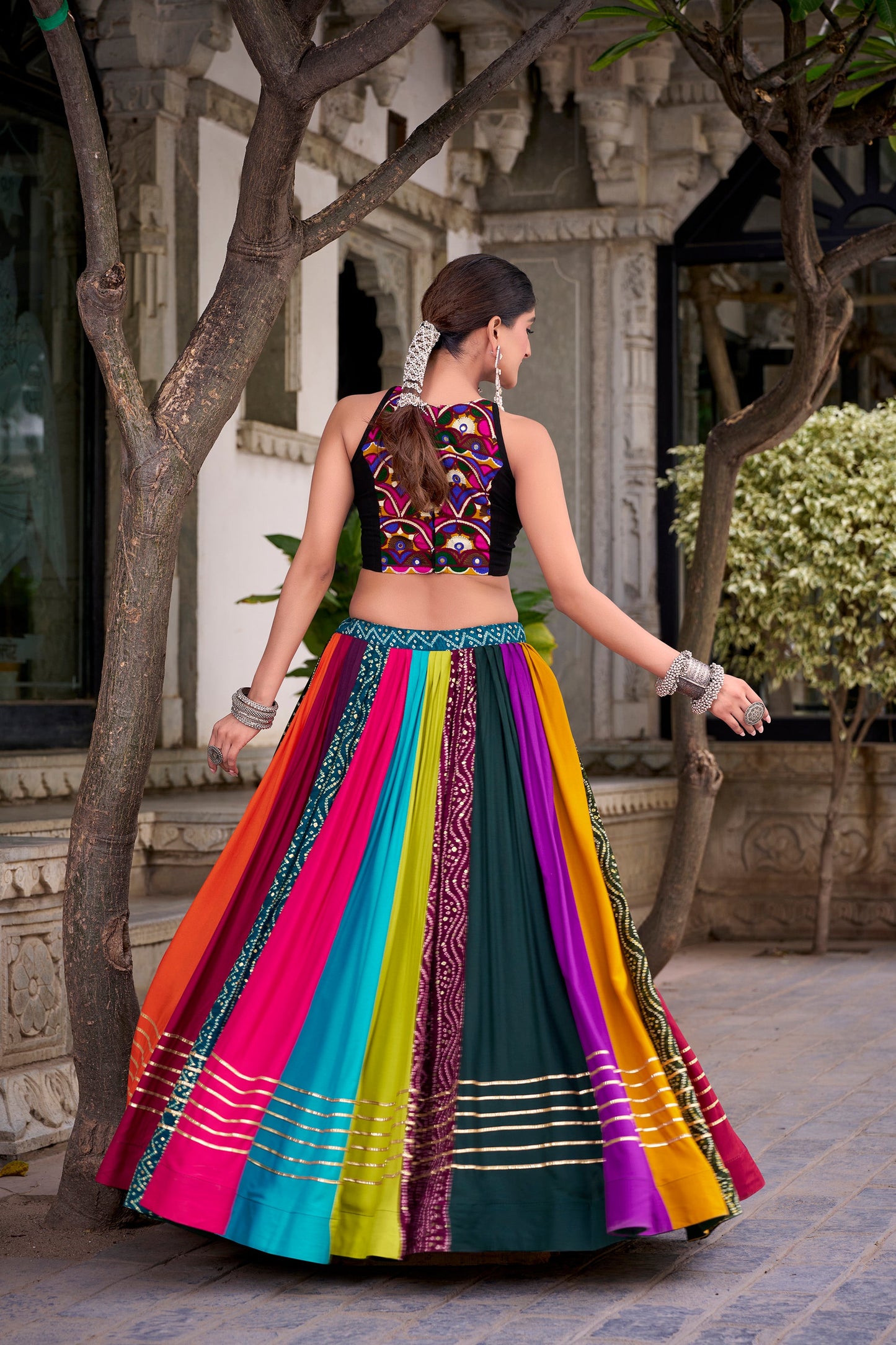 Lorenvalley Fashion Multicolor Pure Rayon Lehenga Featuring Printed Design With Gota Patti Lehenga Choli