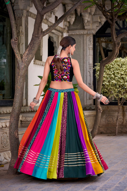 Lorenvalley Fashion Multicolor Pure Rayon Lehenga Featuring Printed Design With Gota Patti Lehenga Choli