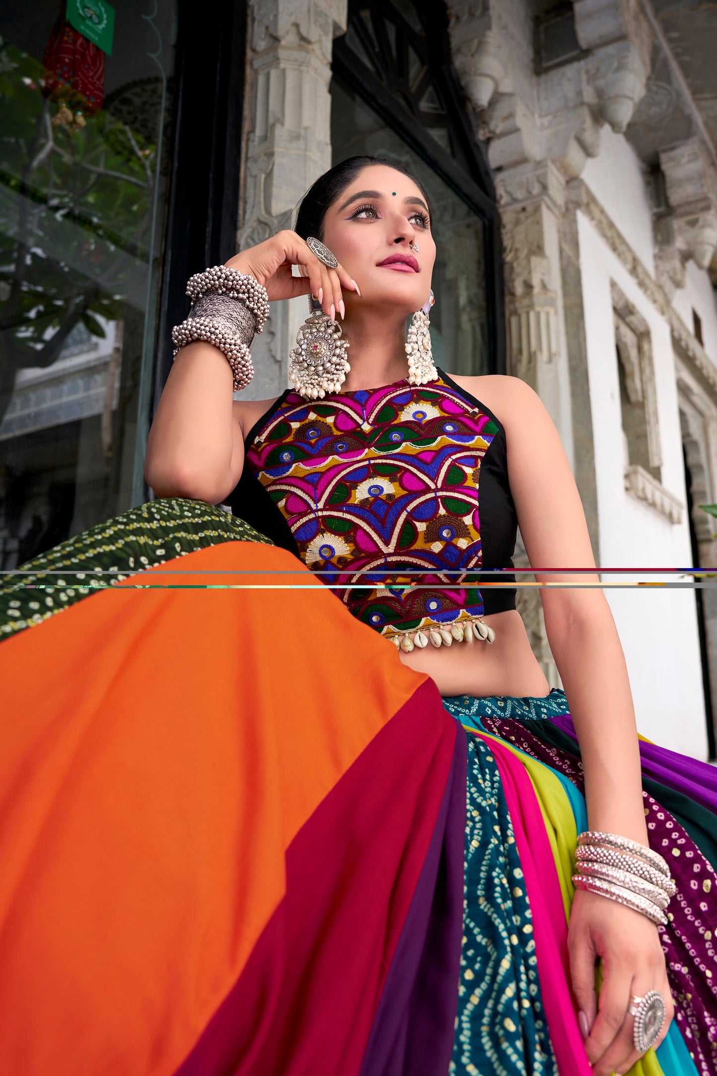 Lorenvalley Fashion Multicolor Pure Rayon Lehenga Featuring Printed Design With Gota Patti Lehenga Choli