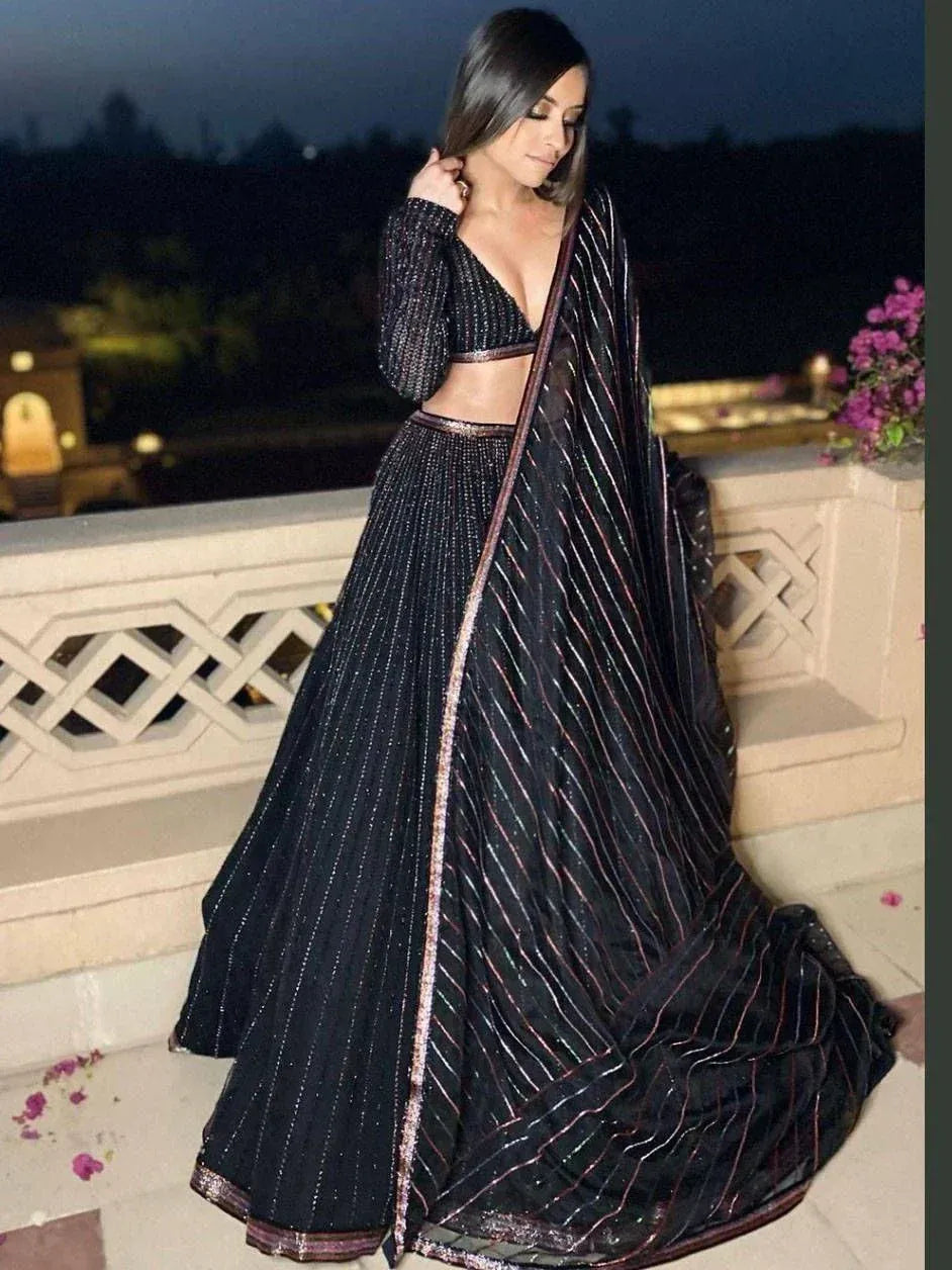 Tulsi Art Black Multi Sequins Georgette Party Wear Lehenga Choli