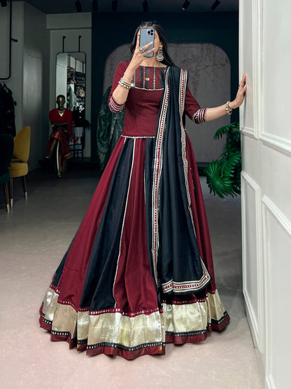 Lorenvalley Fashion Maroon Chinon Enhanced With Embossed Designer Lace And Real Mirror Lace Lehenga Choli With Dupatta