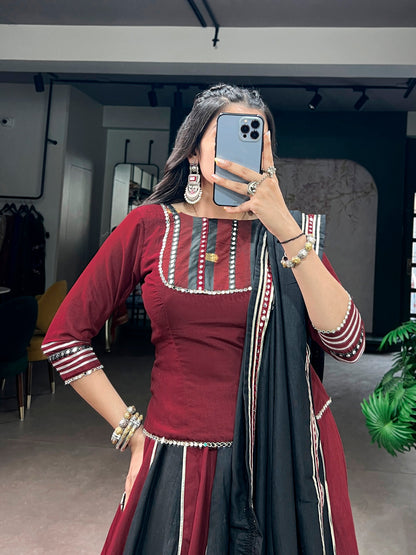 Lorenvalley Fashion Maroon Chinon Enhanced With Embossed Designer Lace And Real Mirror Lace Lehenga Choli With Dupatta
