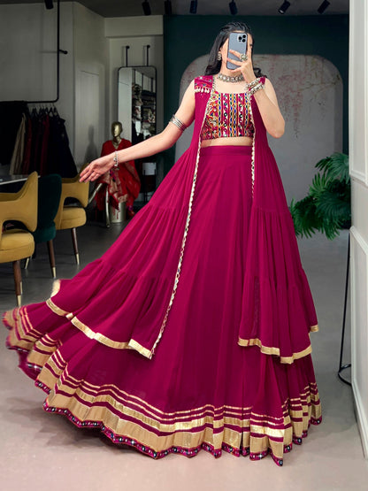 Lorenvalley Fashion Rani Pink Lightweight Fabric With Gotta Patti Lace Lehenga Choli With Koti