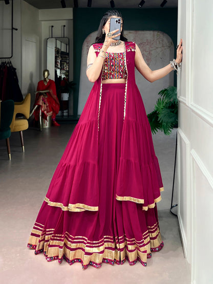 Lorenvalley Fashion Rani Pink Lightweight Fabric With Gotta Patti Lace Lehenga Choli With Koti