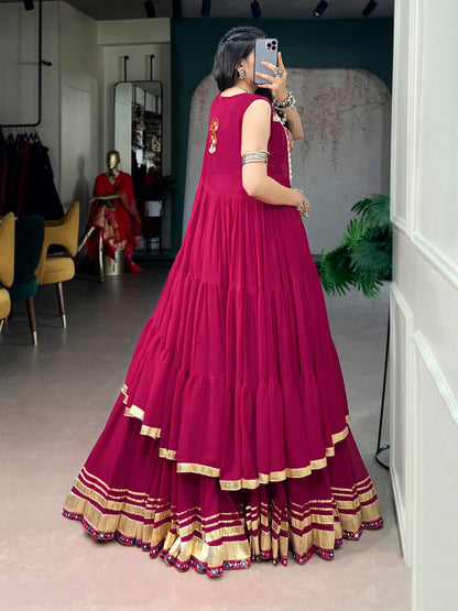 Lorenvalley Fashion Rani Pink Lightweight Fabric With Gotta Patti Lace Lehenga Choli With Koti