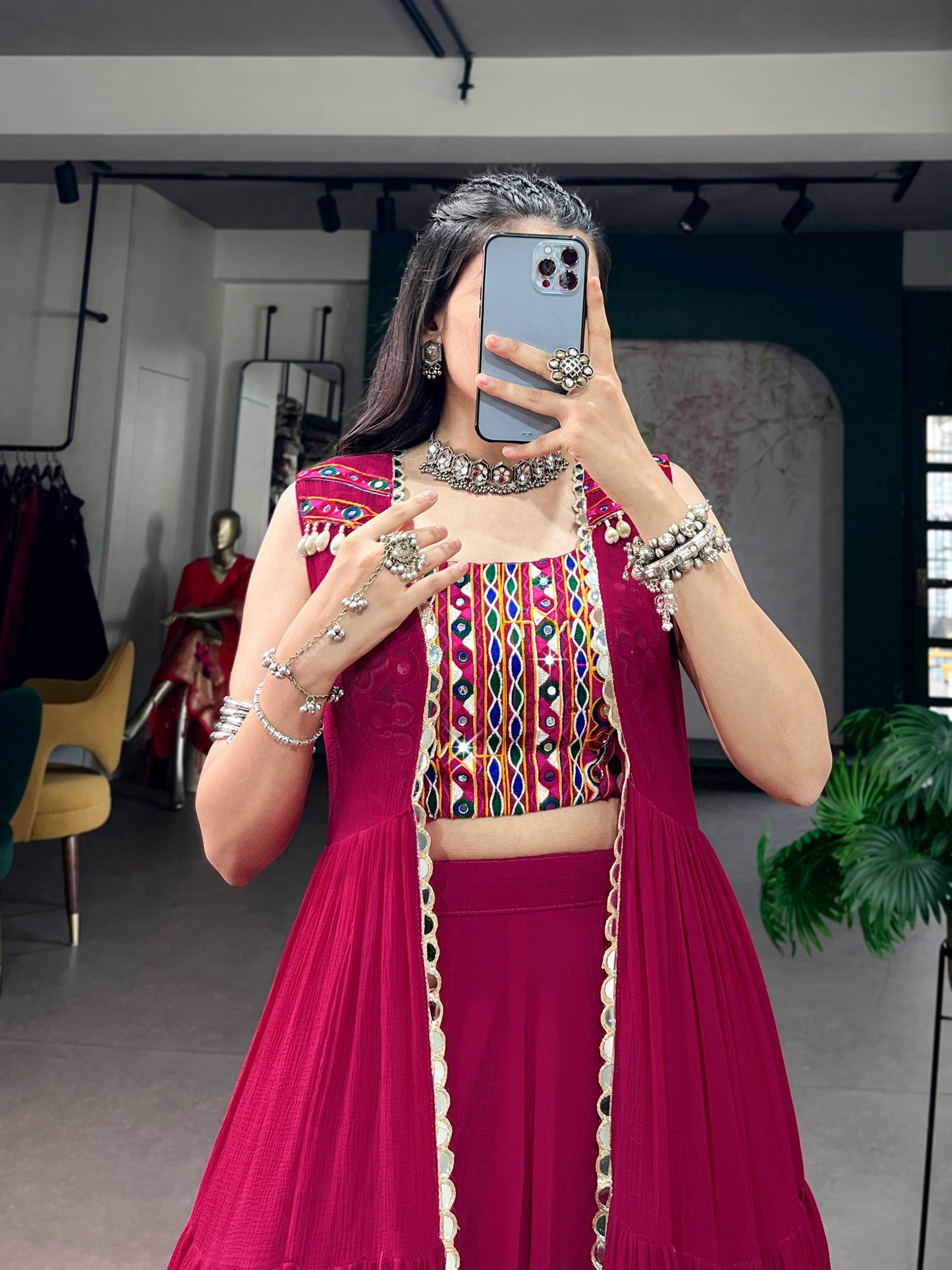 Lorenvalley Fashion Rani Pink Lightweight Fabric With Gotta Patti Lace Lehenga Choli With Koti