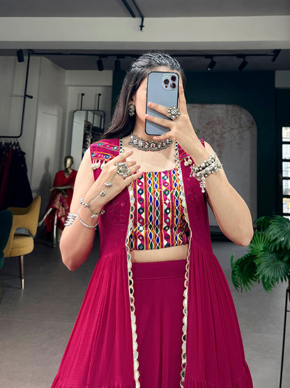 Lorenvalley Fashion Rani Pink Lightweight Fabric With Gotta Patti Lace Lehenga Choli With Koti