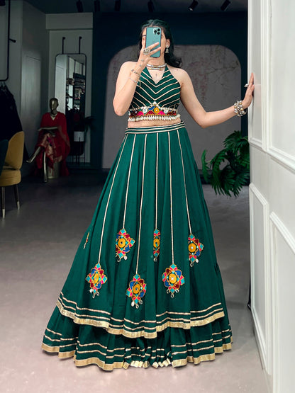 Lorenvalley Fashion Skyblue Lightweight Fabric With Gamthi Work Mirror Detailing Gota Patti Lace Lehenga Choli
