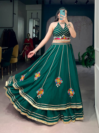 Lorenvalley Fashion Skyblue Lightweight Fabric With Gamthi Work Mirror Detailing Gota Patti Lace Lehenga Choli