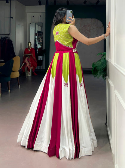 Lorenvalley Fashion Multicolor Pure Rayon With Contrast Panel Design With Gota Patti Lace Lehenga Choli