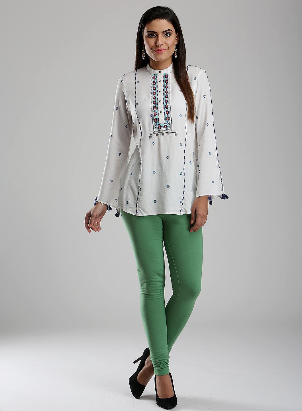 W for Woman Green Solid Churidar