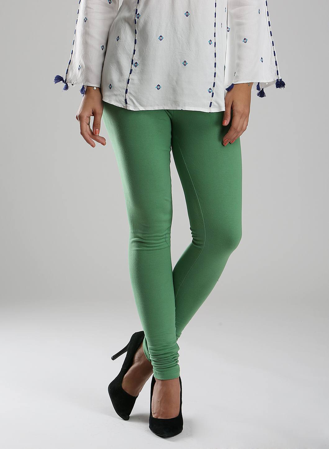 W for Woman Green Solid Churidar
