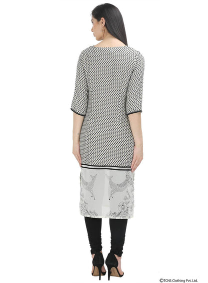 W for Woman Yellow 3/4 Sleeve Round Neck kurta