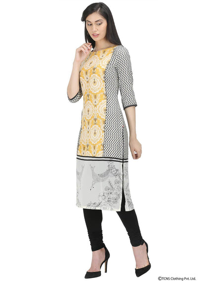 W for Woman Yellow 3/4 Sleeve Round Neck kurta
