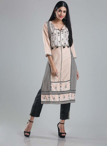 W for Woman Pale Pink 3/4 Sleeve Printed kurta