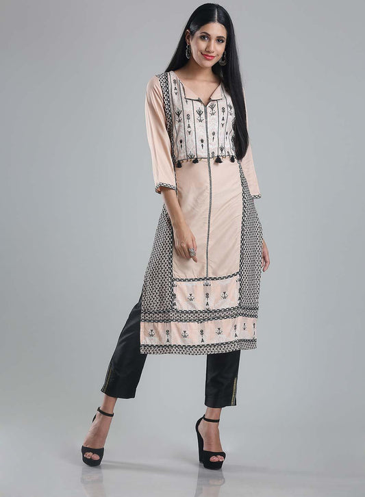 W for Woman Pale Pink 3/4 Sleeve Printed kurta