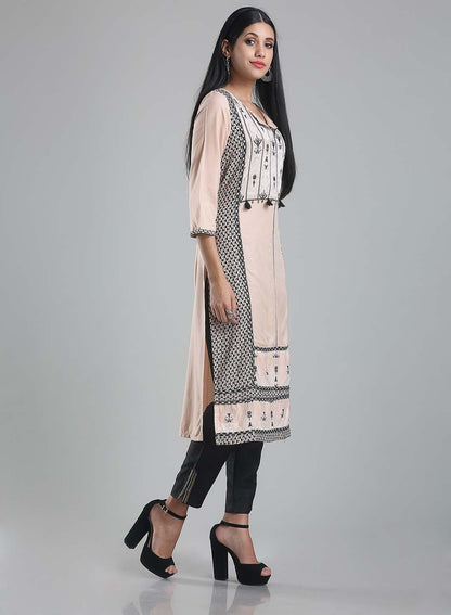 W for Woman Pale Pink 3/4 Sleeve Printed kurta