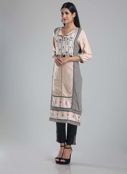 W for Woman Pale Pink 3/4 Sleeve Printed kurta
