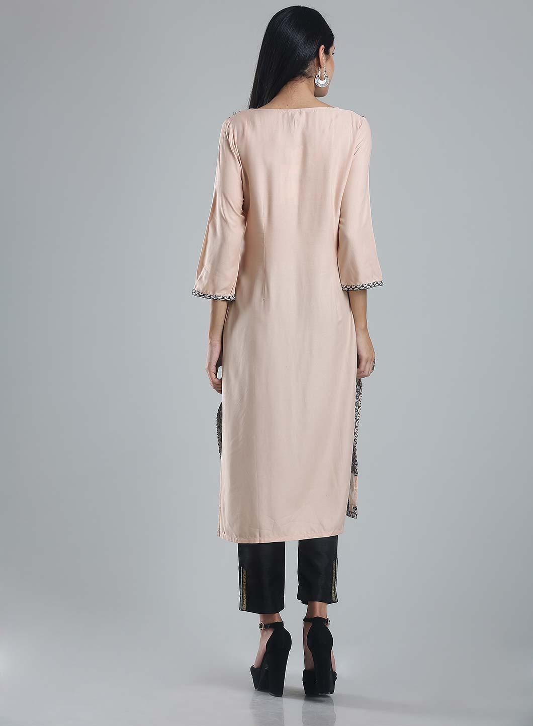 W for Woman Pale Pink 3/4 Sleeve Printed kurta