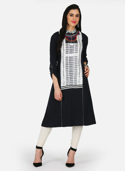 W for Woman Black Printed Collar Neck kurta