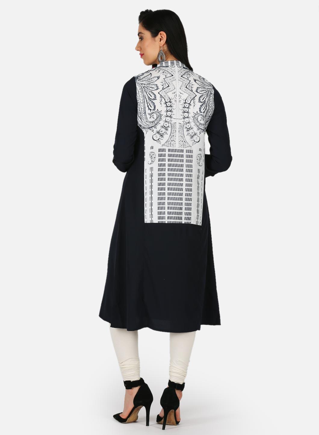 W for Woman Black Printed Collar Neck kurta