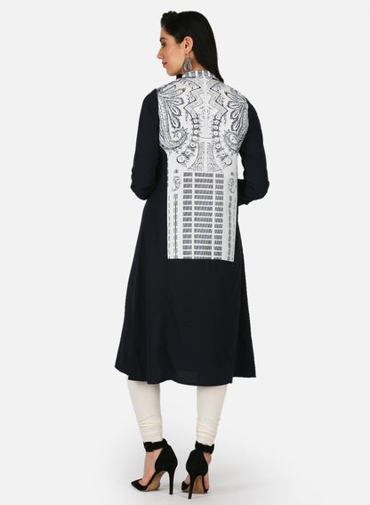 W for Woman Black Printed Collar Neck kurta