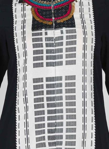 W for Woman Black Printed Collar Neck kurta