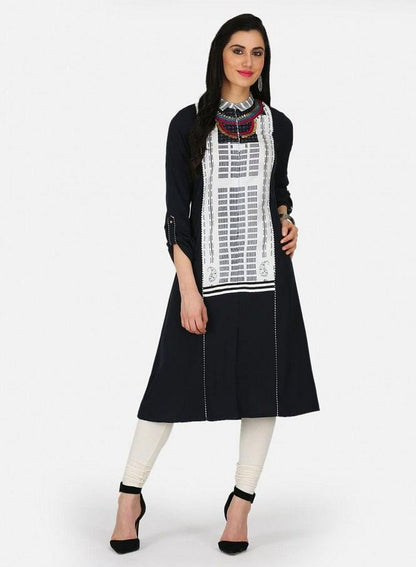 W for Woman Black Printed Collar Neck kurta