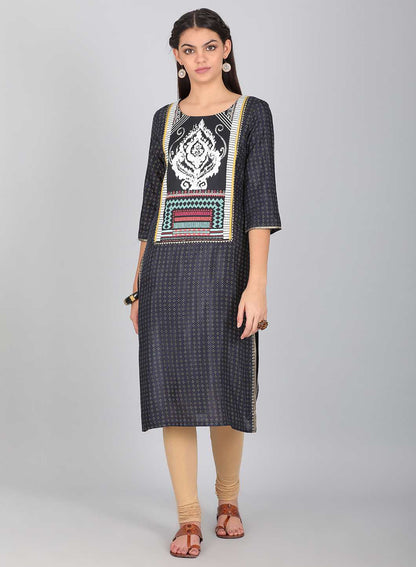 W for Woman Blue Round Neck Embellished kurta