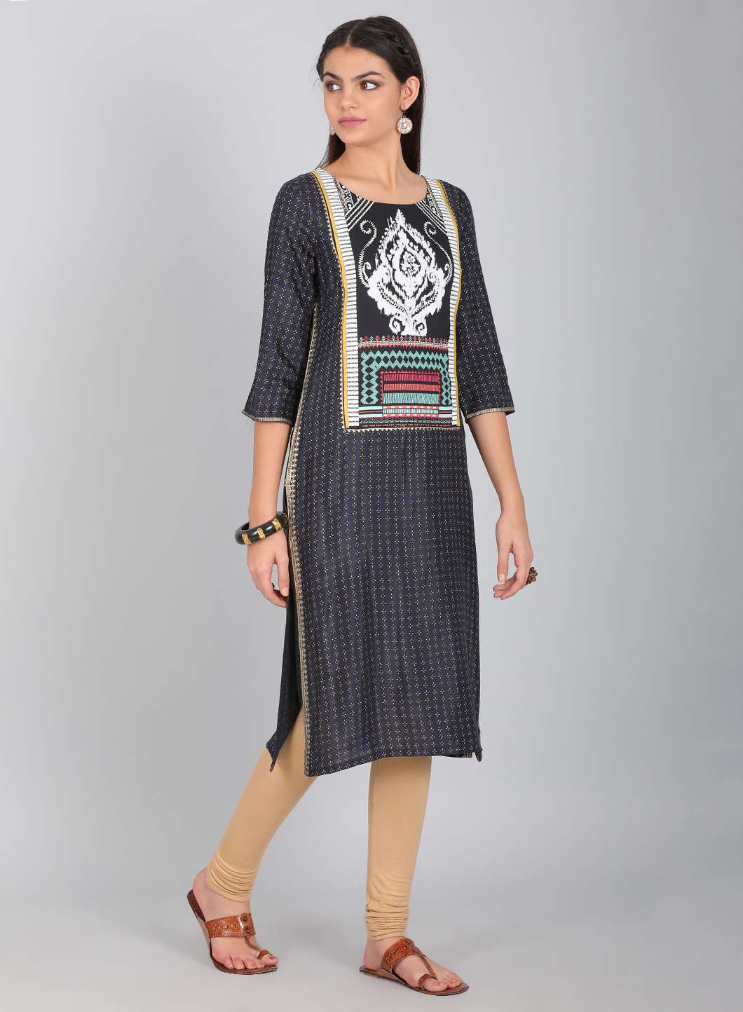 W for Woman Blue Round Neck Embellished kurta