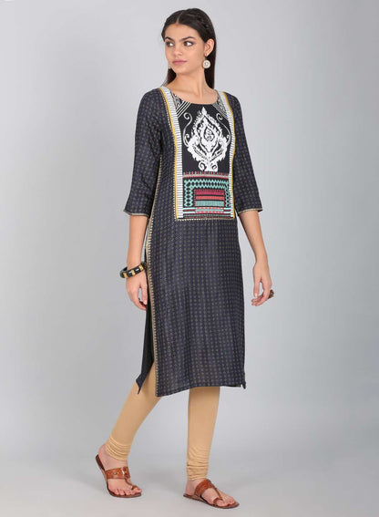W for Woman Blue Round Neck Embellished kurta