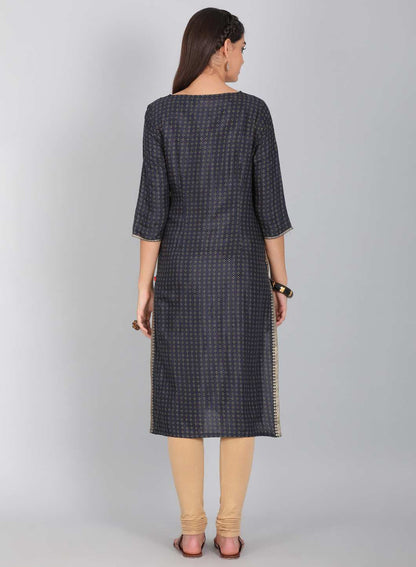 W for Woman Blue Round Neck Embellished kurta
