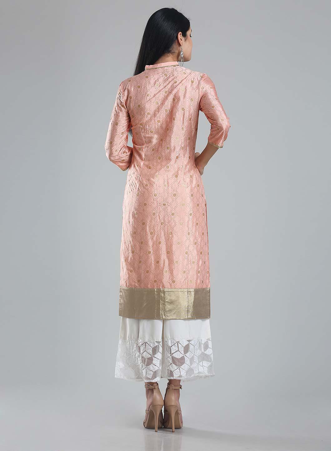 W for Woman Pink Printed Mandarin Neck kurta