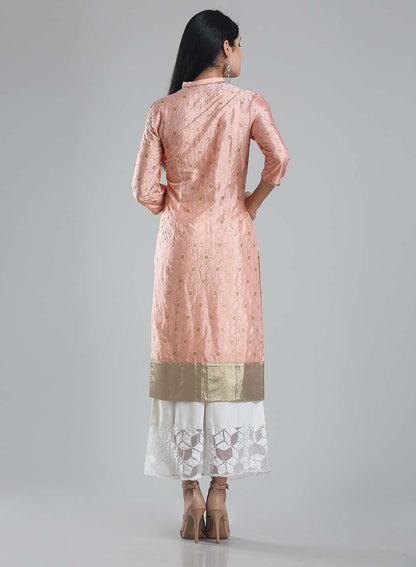 W for Woman Pink Printed Mandarin Neck kurta