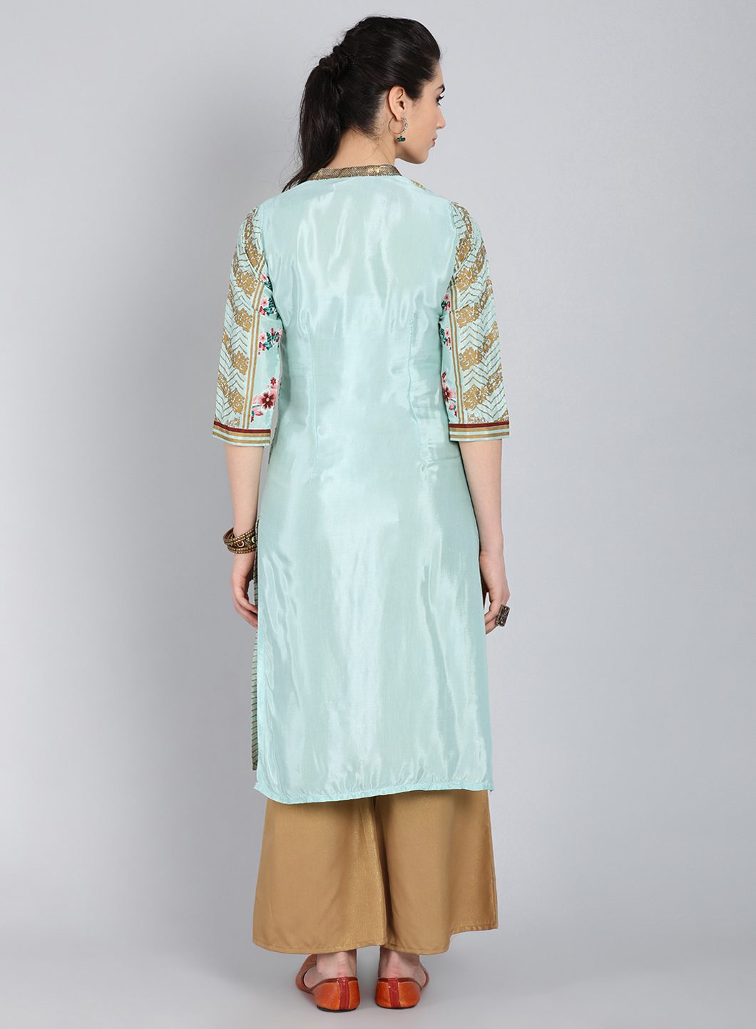 W for Woman Blue Mandarin Neck Printed kurta