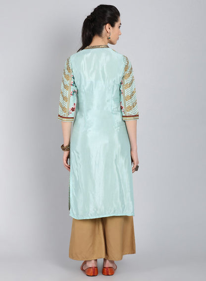W for Woman Blue Mandarin Neck Printed kurta