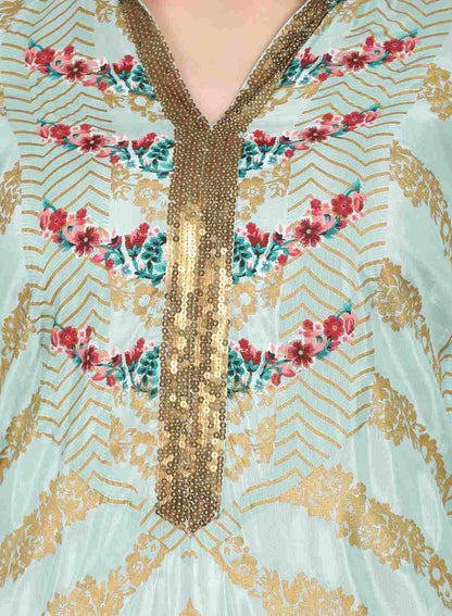 W for Woman Blue Mandarin Neck Printed kurta