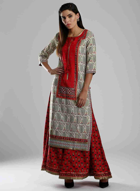 W for Woman Off-White & Red Printed kurta