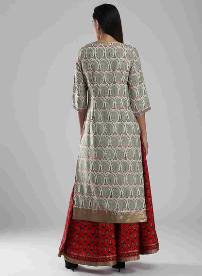 W for Woman Off-White & Red Printed kurta