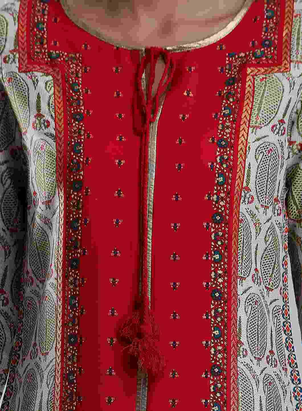 W for Woman Off-White & Red Printed kurta