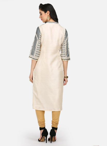 W for Woman Grey Printed Mandarin Neck kurta