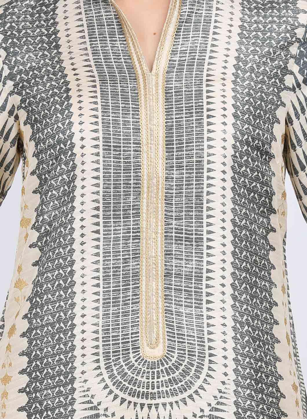 W for Woman Grey Printed Mandarin Neck kurta