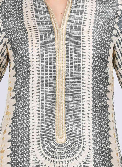 W for Woman Grey Printed Mandarin Neck kurta