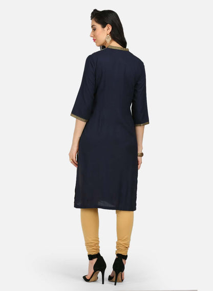 W for Woman Blue Printed Mandarin Neck kurta