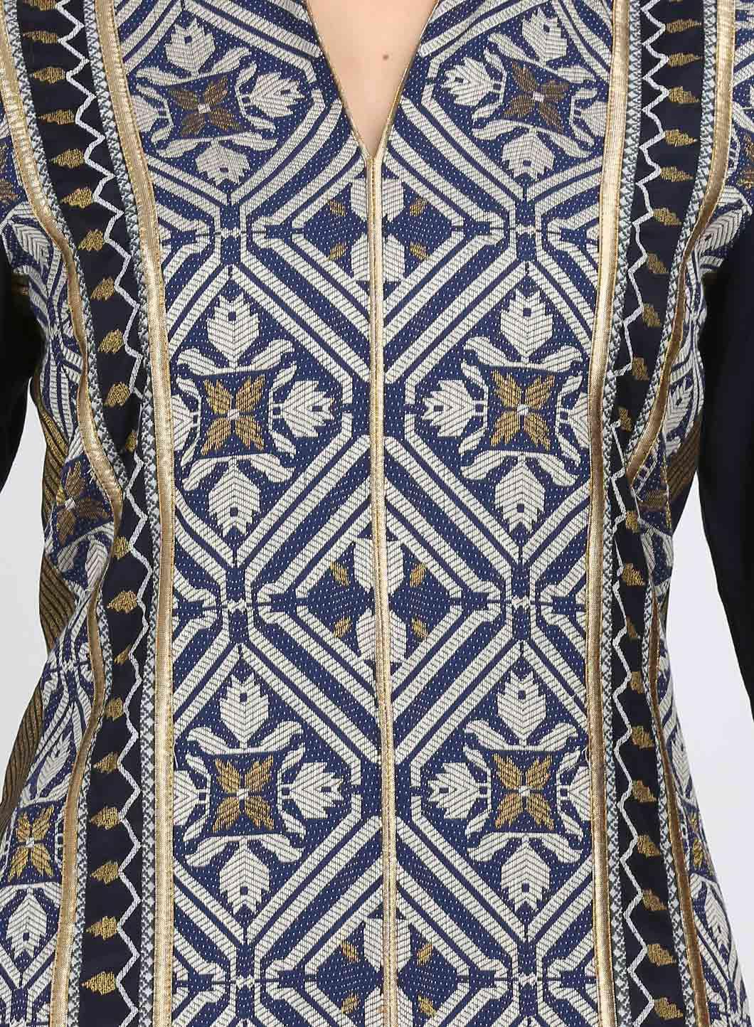 W for Woman Blue Printed Mandarin Neck kurta