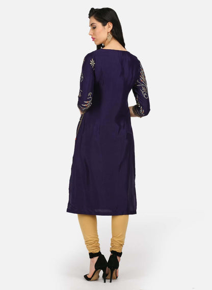 W for Woman Purple Embellished Round Neck kurta